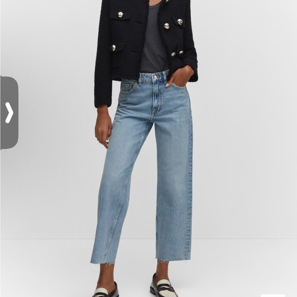NWT MANGO Havana Straight Leg Cropped Blue Denim High Waist Jeans Size 10 - Picture 1 of 12